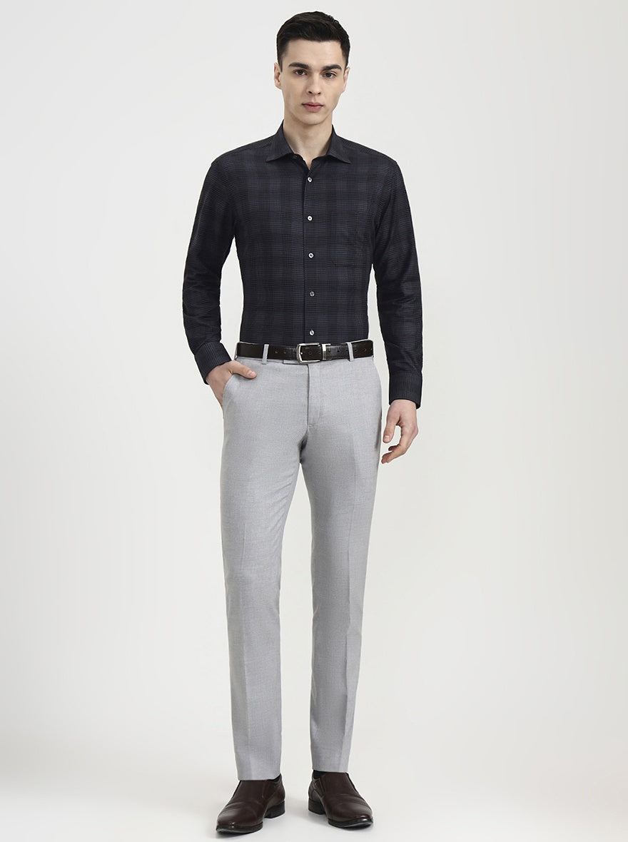 Light Grey Solid Super Slim Fit Formal Trouser | JadeBlue Youth