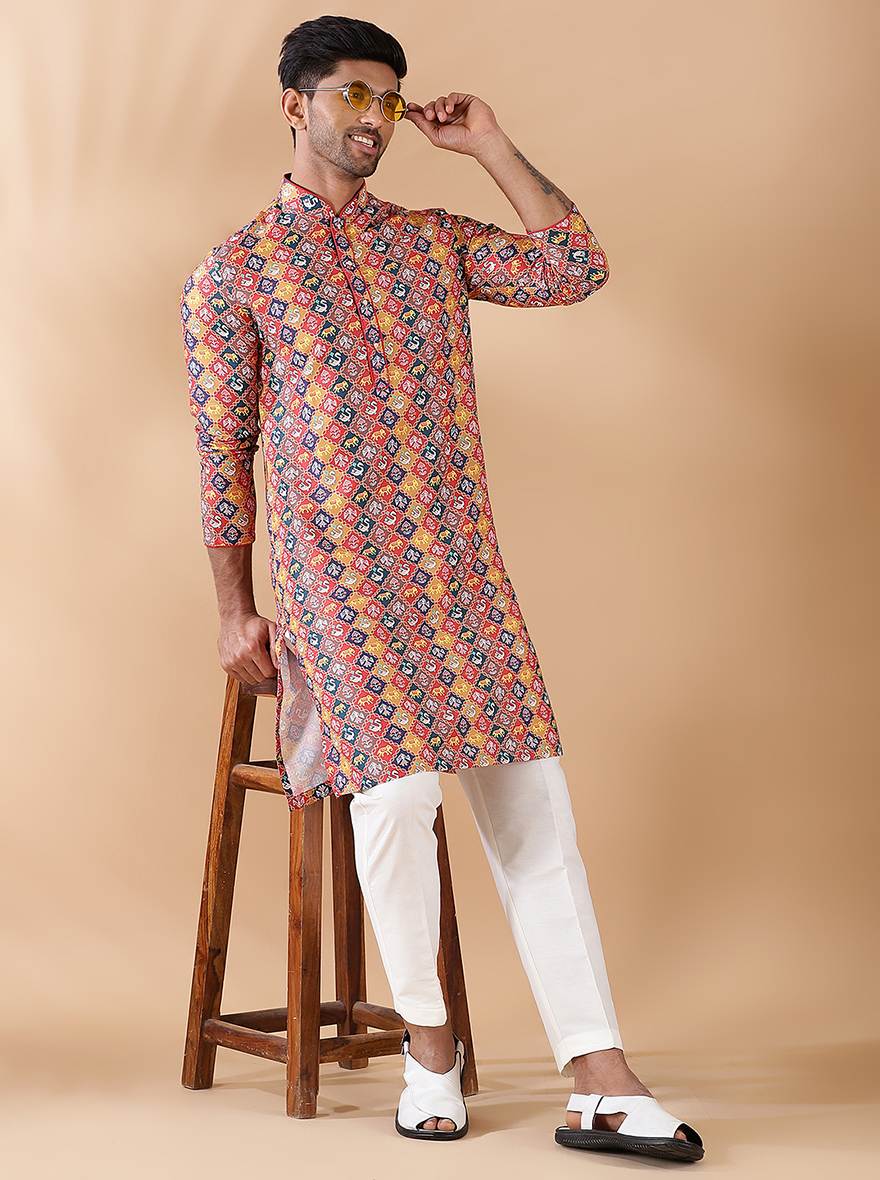 Red Multi Printed Kurta | The Kurta Company