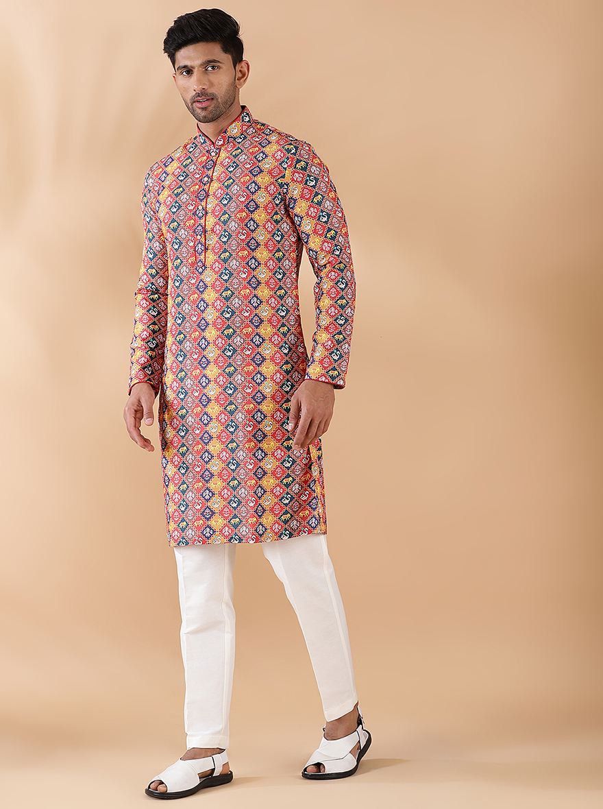 Red Multi Printed Kurta | The Kurta Company