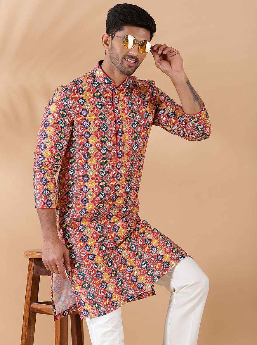 Red Multi Printed Kurta | The Kurta Company