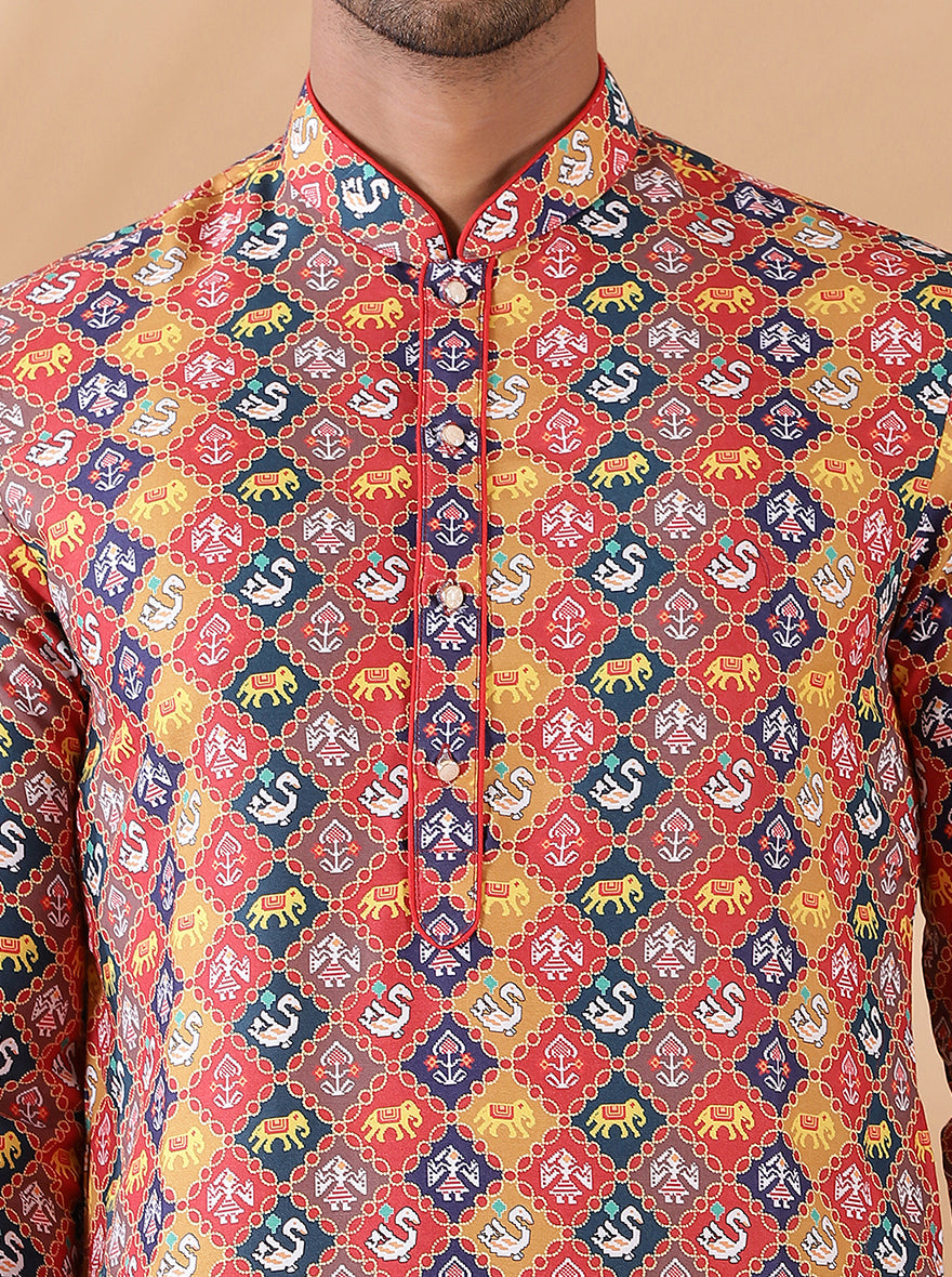 Red Multi Printed Kurta | The Kurta Company
