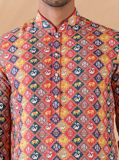 Red Multi Printed Kurta | The Kurta Company