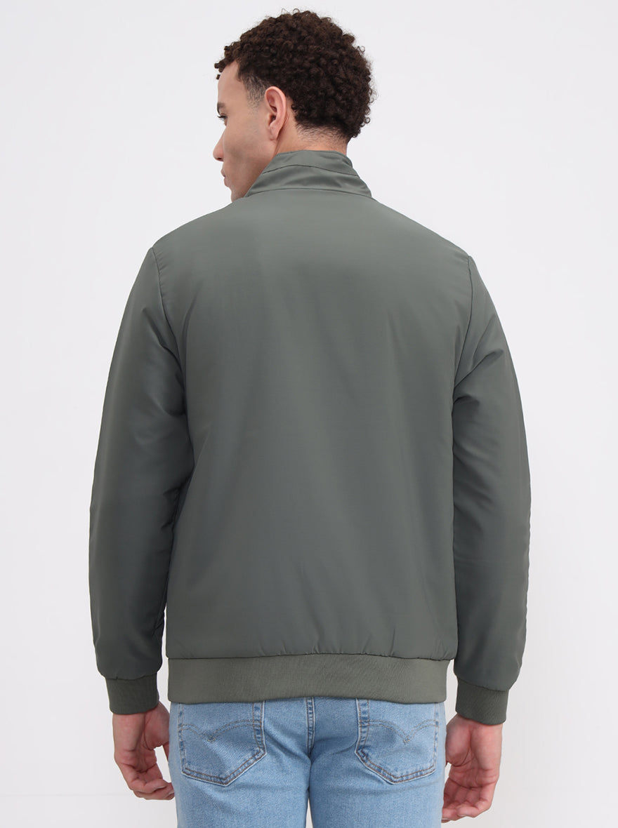 Olive Green Solid Slim Fit Winter Jacket | Greenfibre