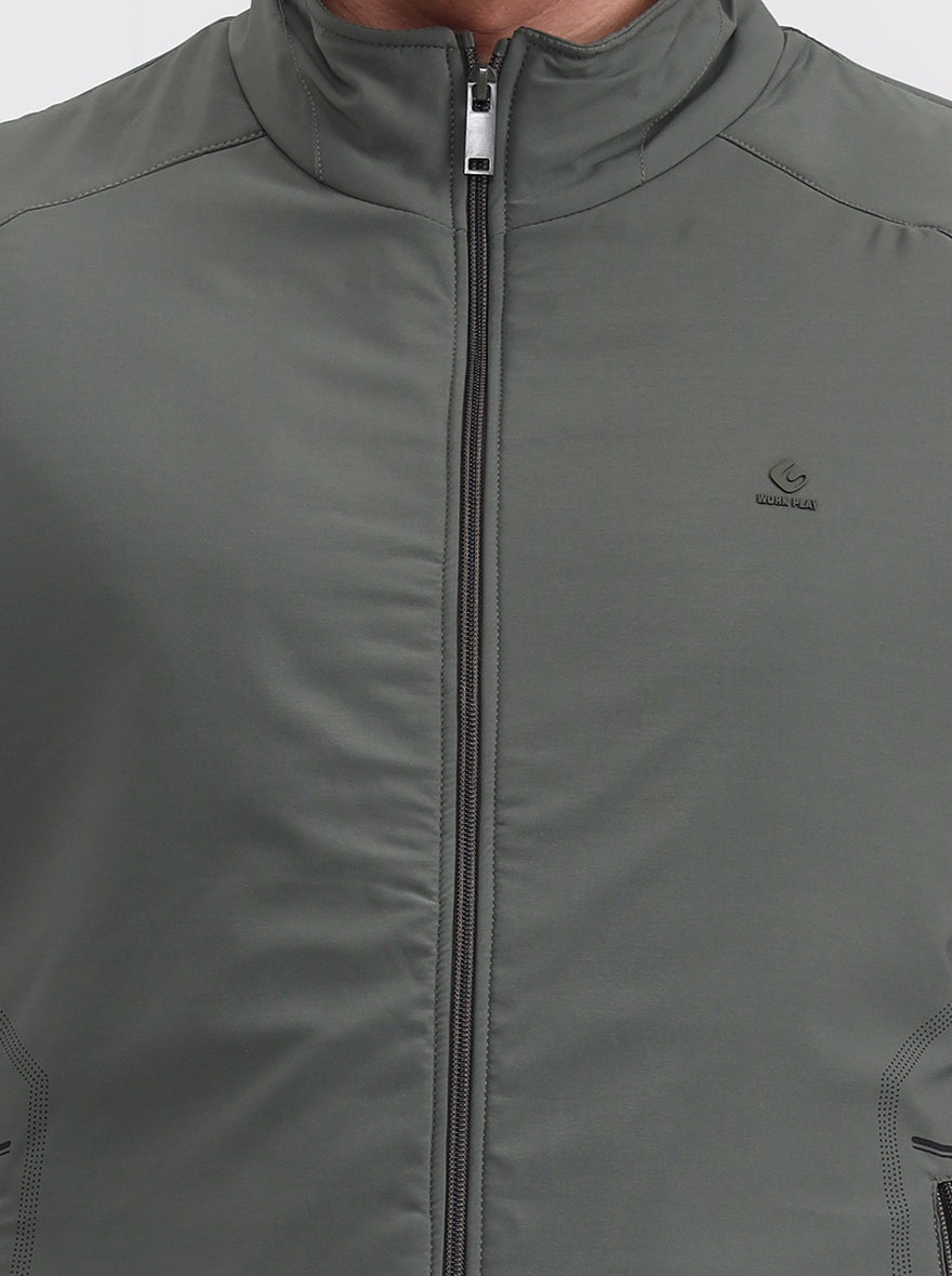 Olive Green Solid Slim Fit Winter Jacket | Greenfibre