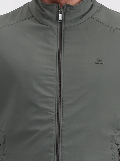 Olive Green Solid Slim Fit Winter Jacket | Greenfibre