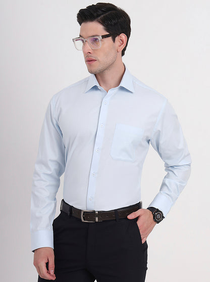 Sky Blue Solid Regular Fit Formal Shirt | JadeBlue
