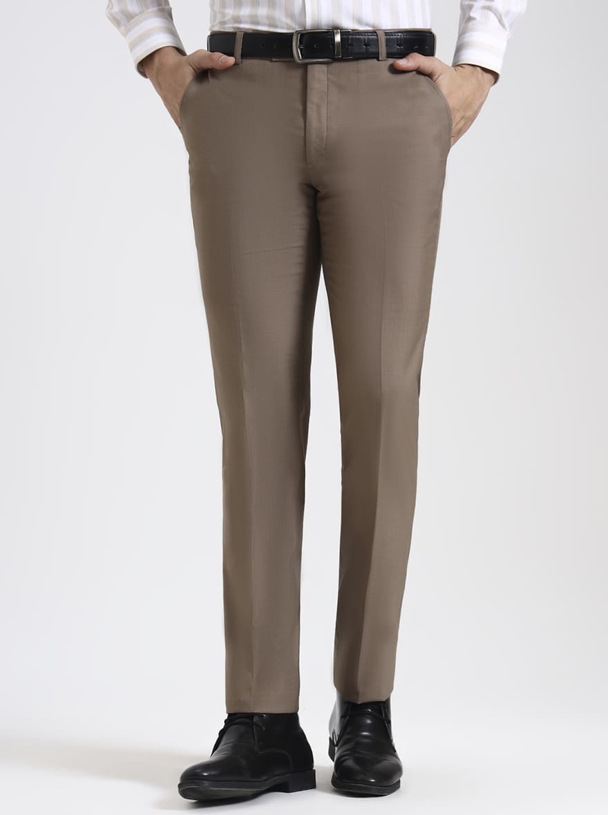 Fawn Solid Slim Fit Formal Trouser | JadeBlue Super Luxe