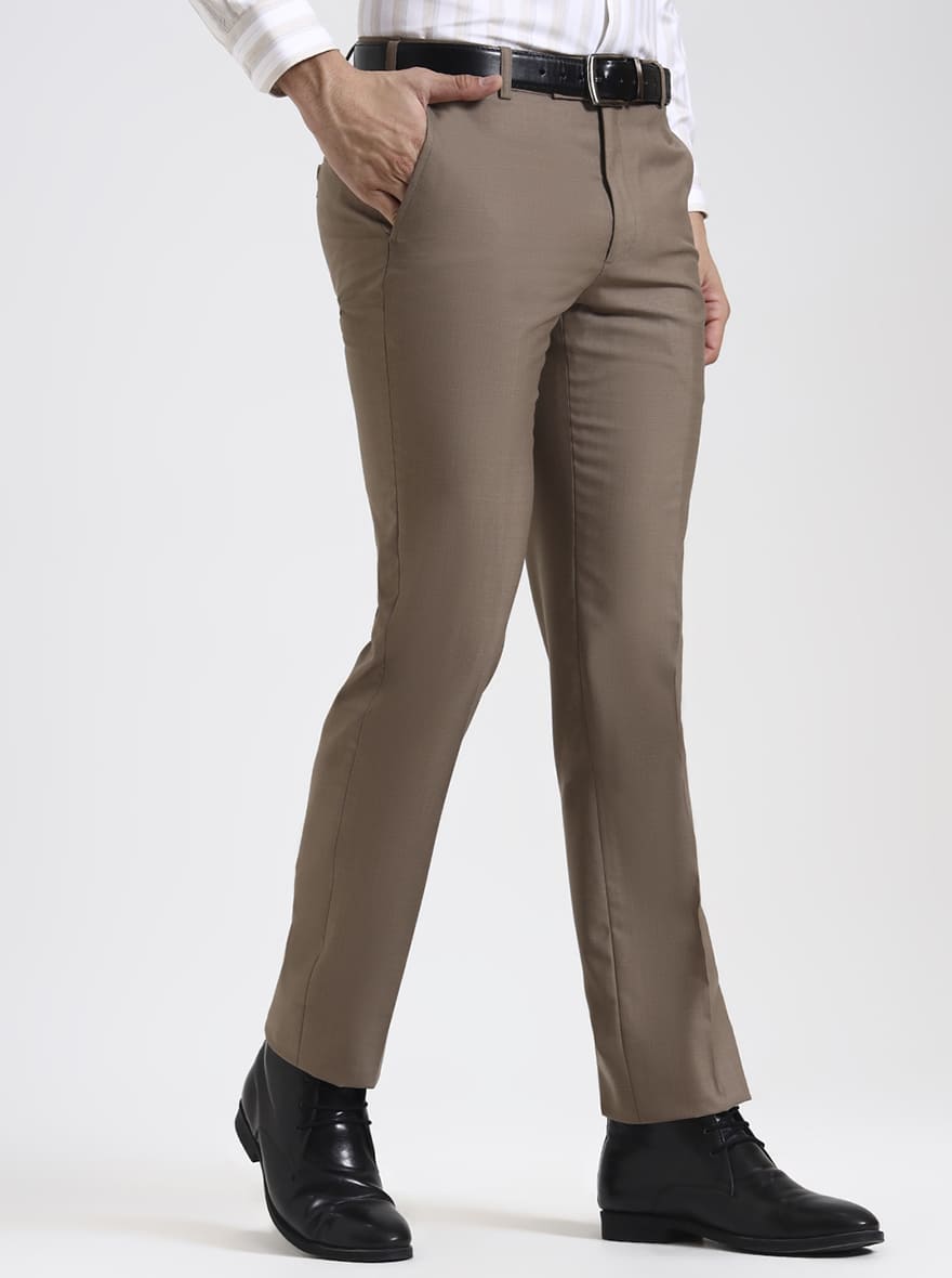 Fawn Solid Slim Fit Formal Trouser | JadeBlue Super Luxe