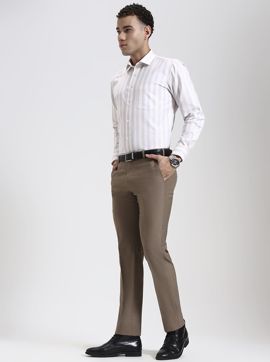 Fawn Solid Slim Fit Formal Trouser | JadeBlue Super Luxe
