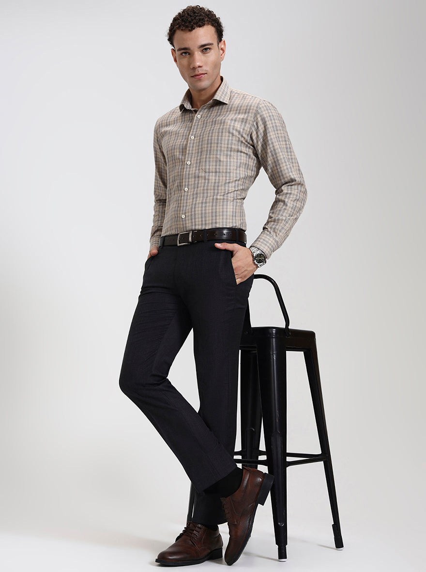 Charcoal Grey Solid Slim Fit Formal Trouser | JadeBlue Super Luxe
