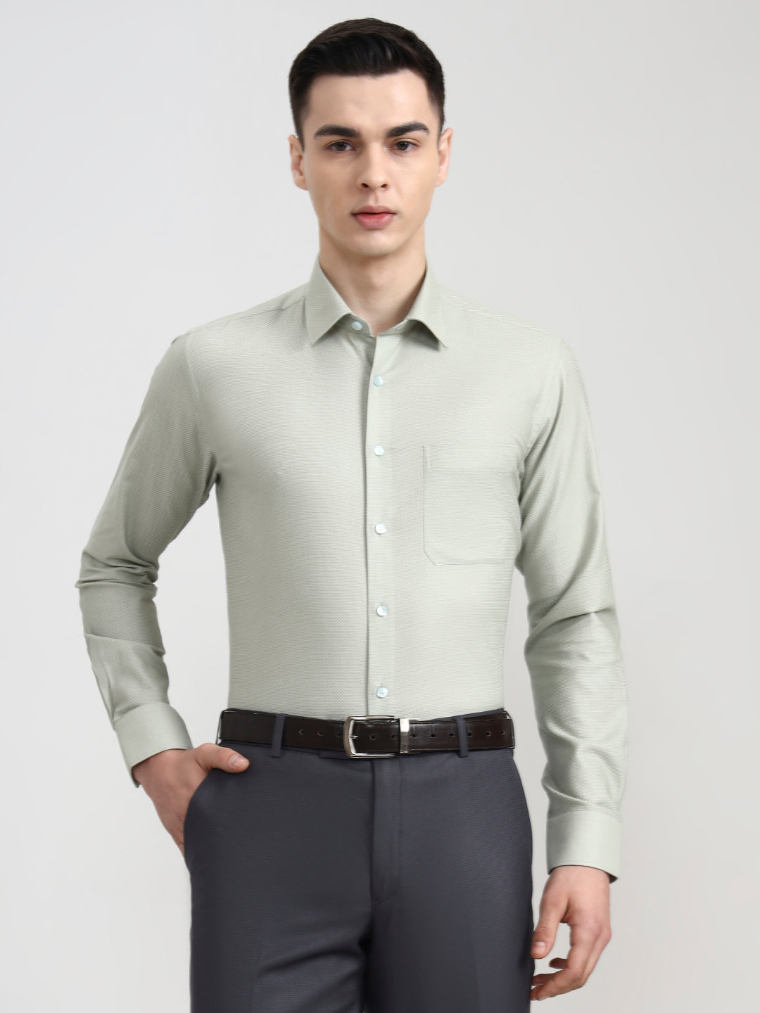 Pista Green Solid Slim Fit Formal Shirt | JadeBlue Youth