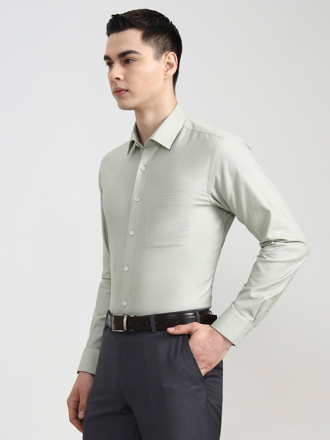 Pista Green Solid Slim Fit Formal Shirt | JadeBlue Youth