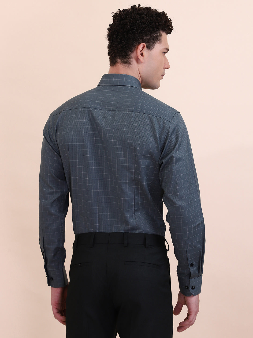 Green Checked Slim Fit Formal Shirt | Greenfibre
