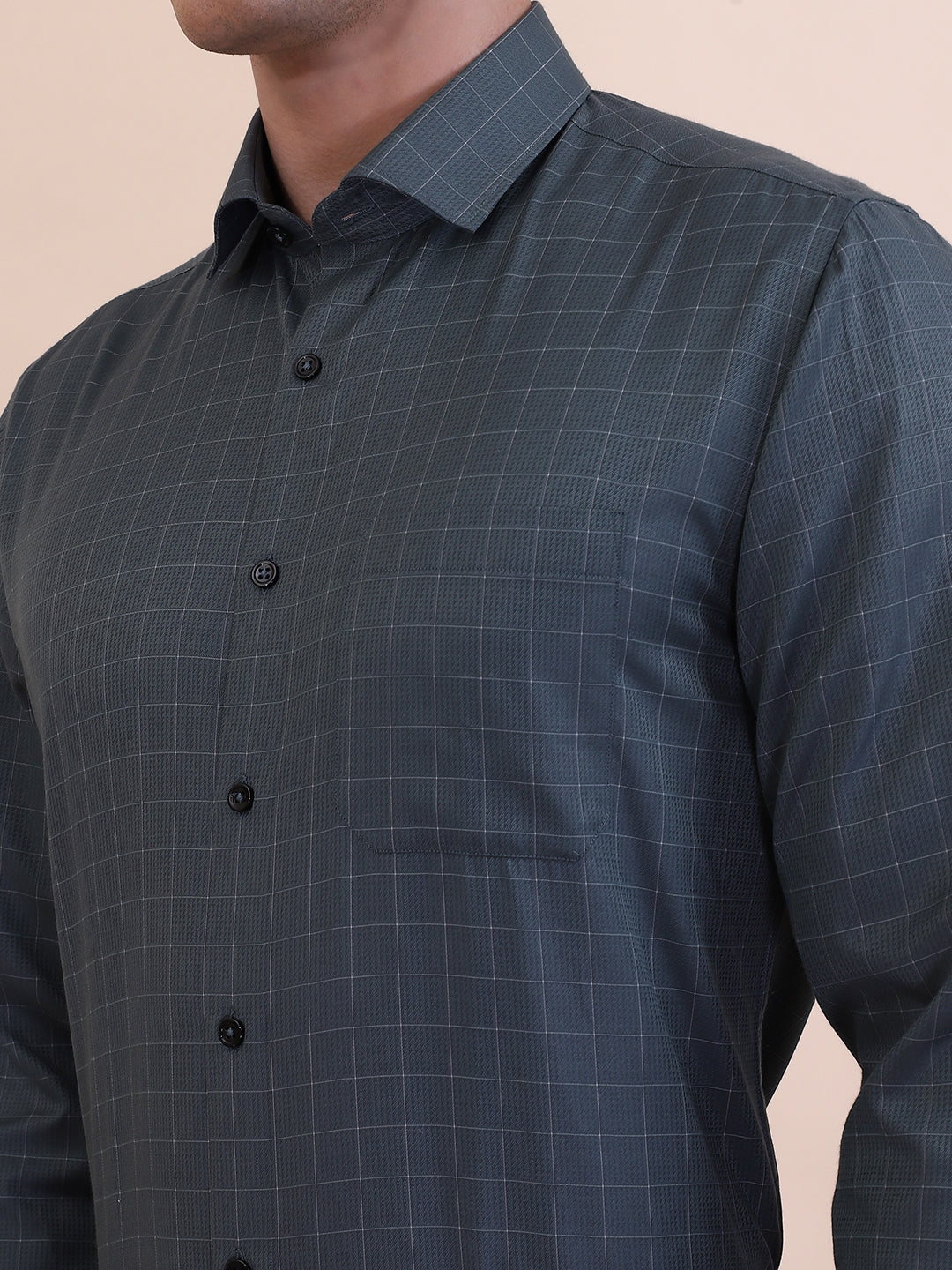 Green Checked Slim Fit Formal Shirt | Greenfibre