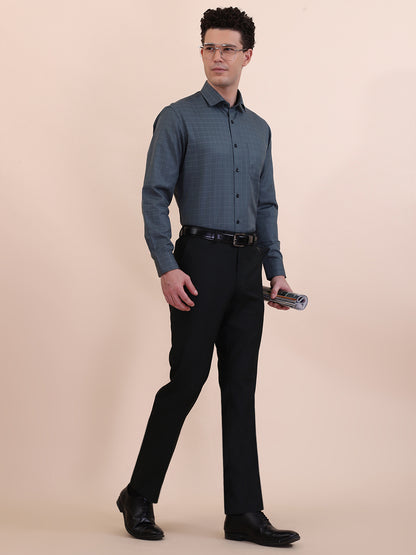 Green Checked Slim Fit Formal Shirt | Greenfibre