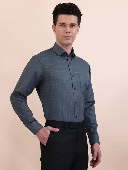 Green Checked Slim Fit Formal Shirt | Greenfibre