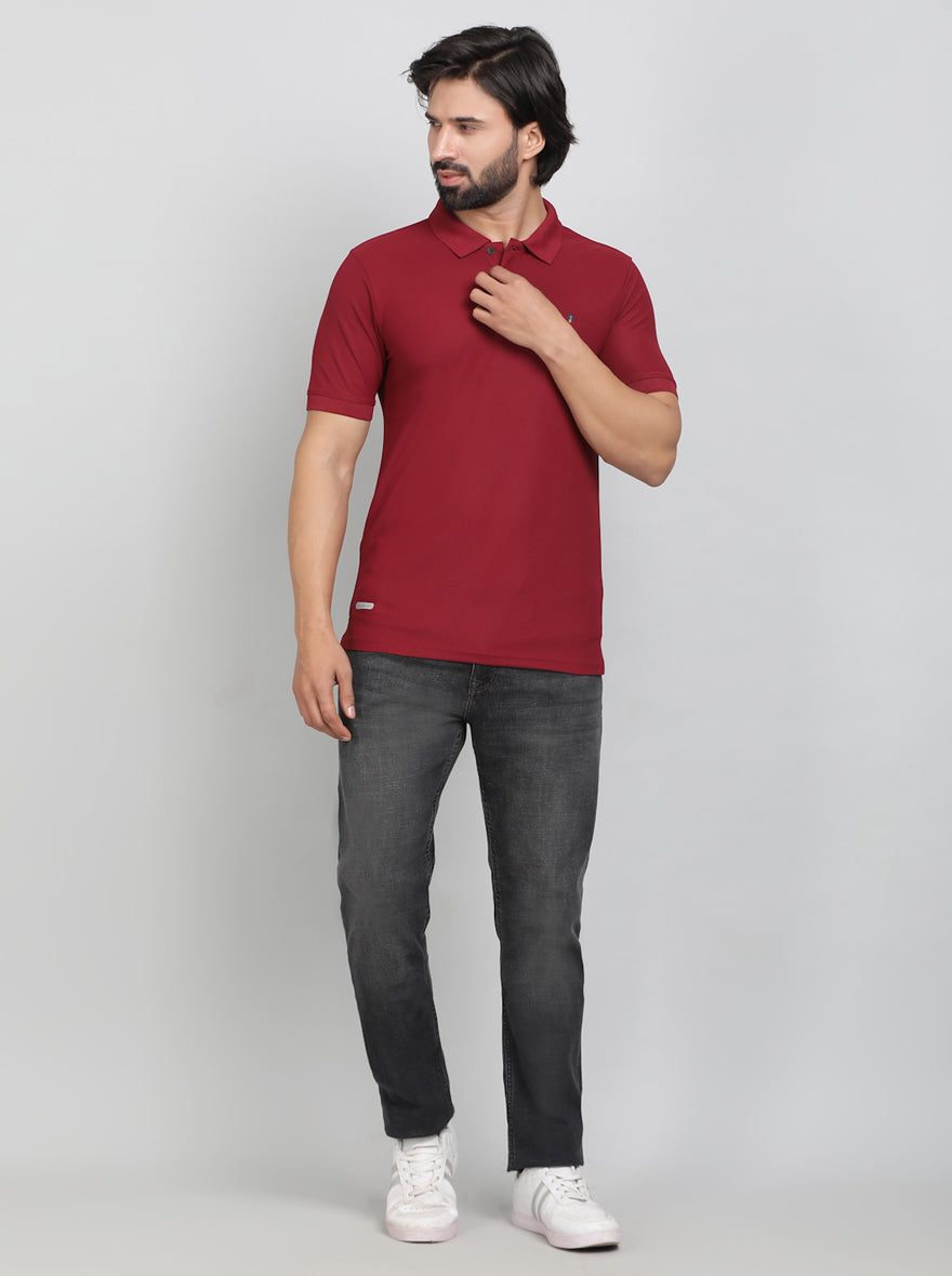 Red Solid Slim Fit Polo T-Shirt | Jade Play