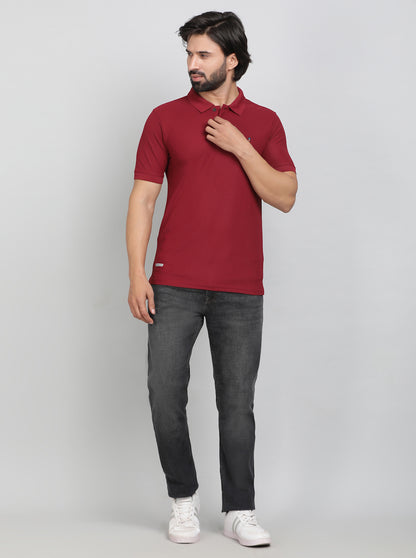 Red Solid Slim Fit Polo T-Shirt | Jade Play