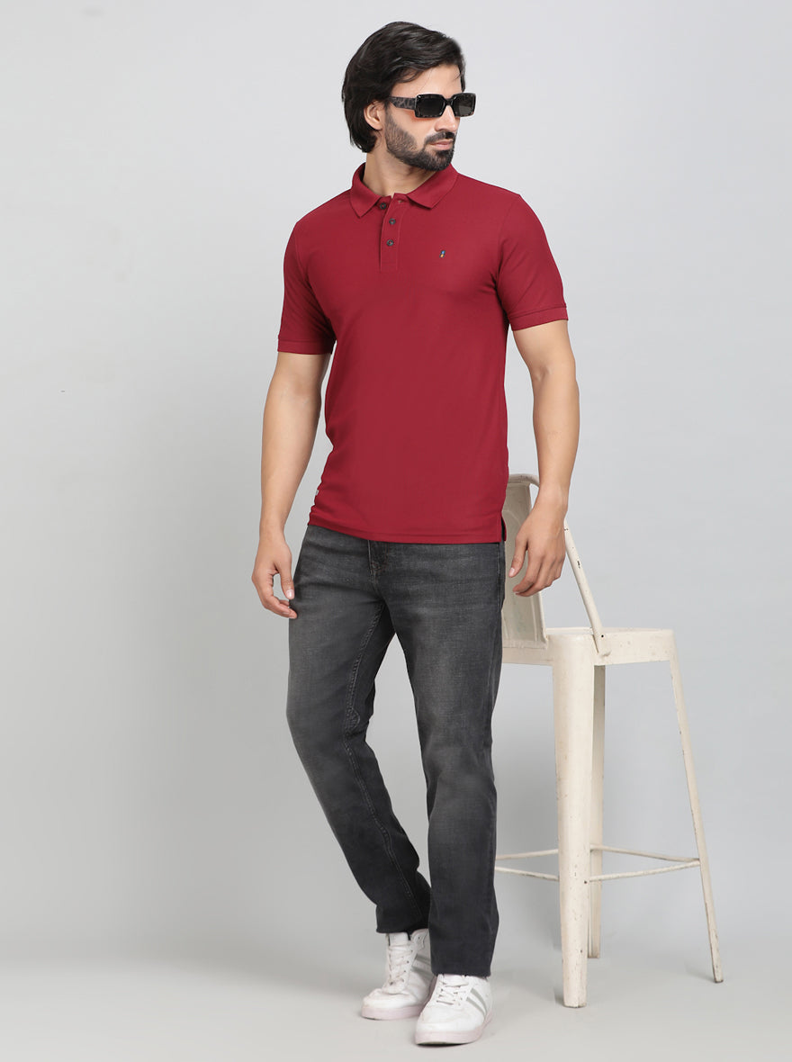 Red Solid Slim Fit Polo T-Shirt | Jade Play
