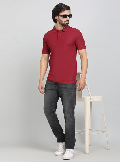 Red Solid Slim Fit Polo T-Shirt | Jade Play