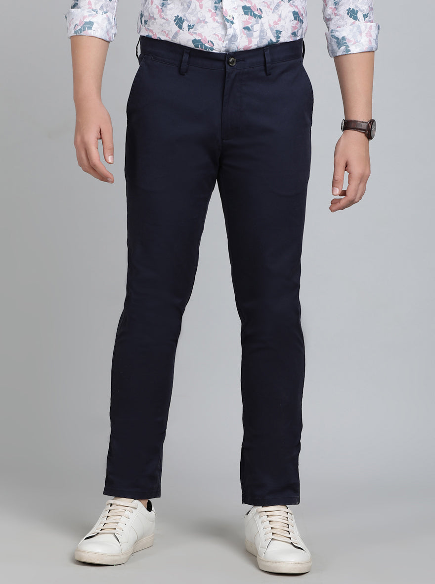 Navy Blue Solid Uno Fit Casual Trouser | JadeBlue