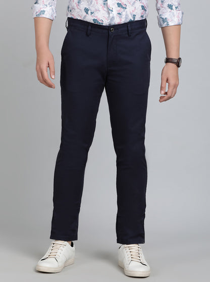 Navy Blue Solid Uno Fit Casual Trouser | JadeBlue