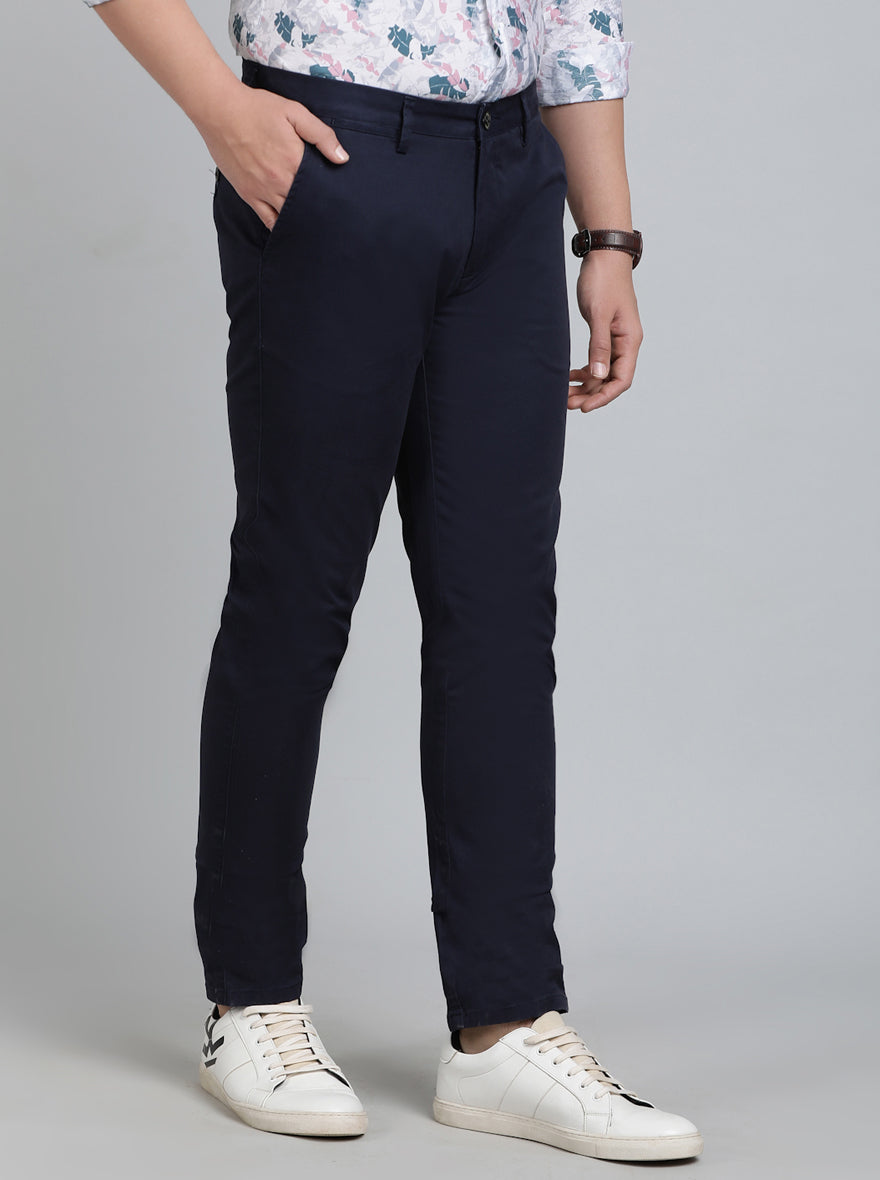 Navy Blue Solid Uno Fit Casual Trouser | JadeBlue