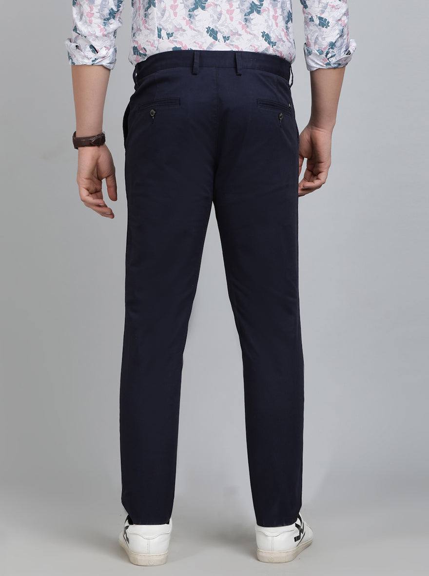Navy Blue Solid Uno Fit Casual Trouser | JadeBlue