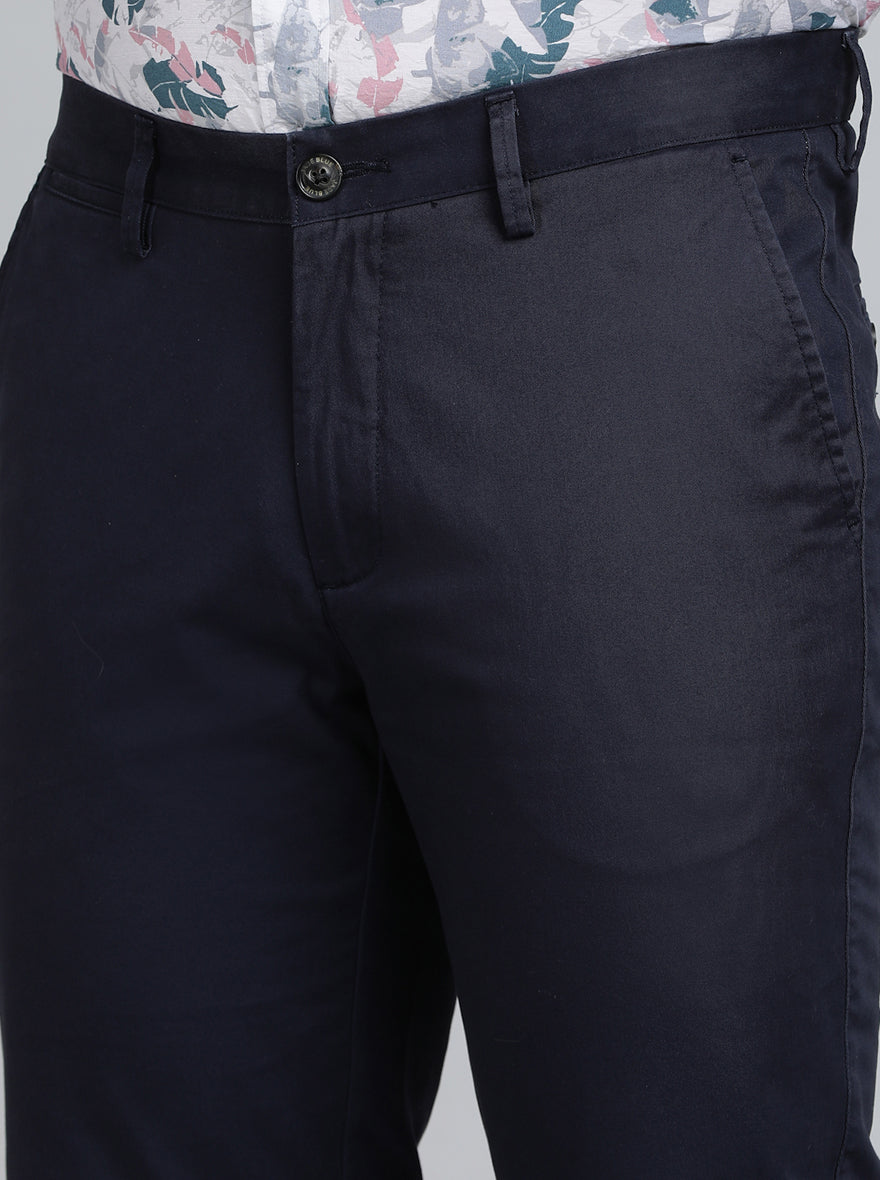 Navy Blue Solid Uno Fit Casual Trouser | JadeBlue