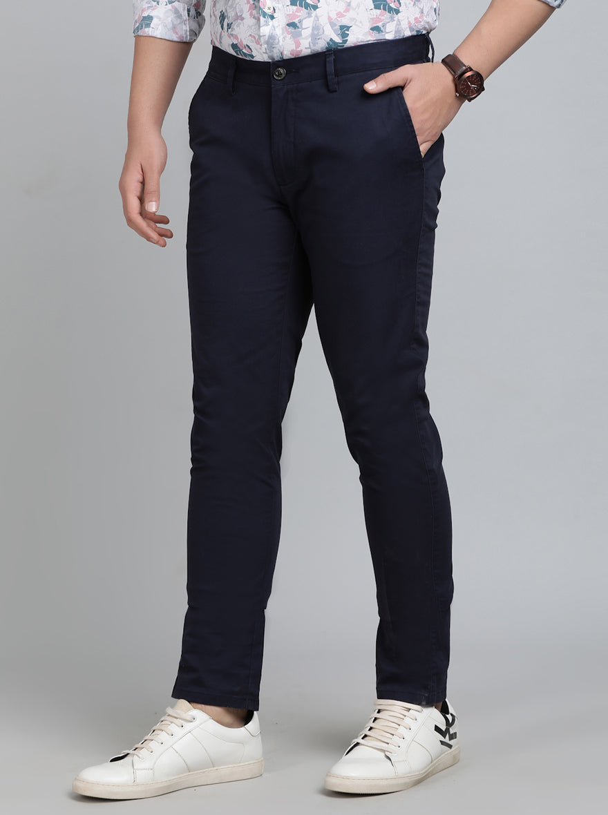 Navy Blue Solid Uno Fit Casual Trouser | JadeBlue