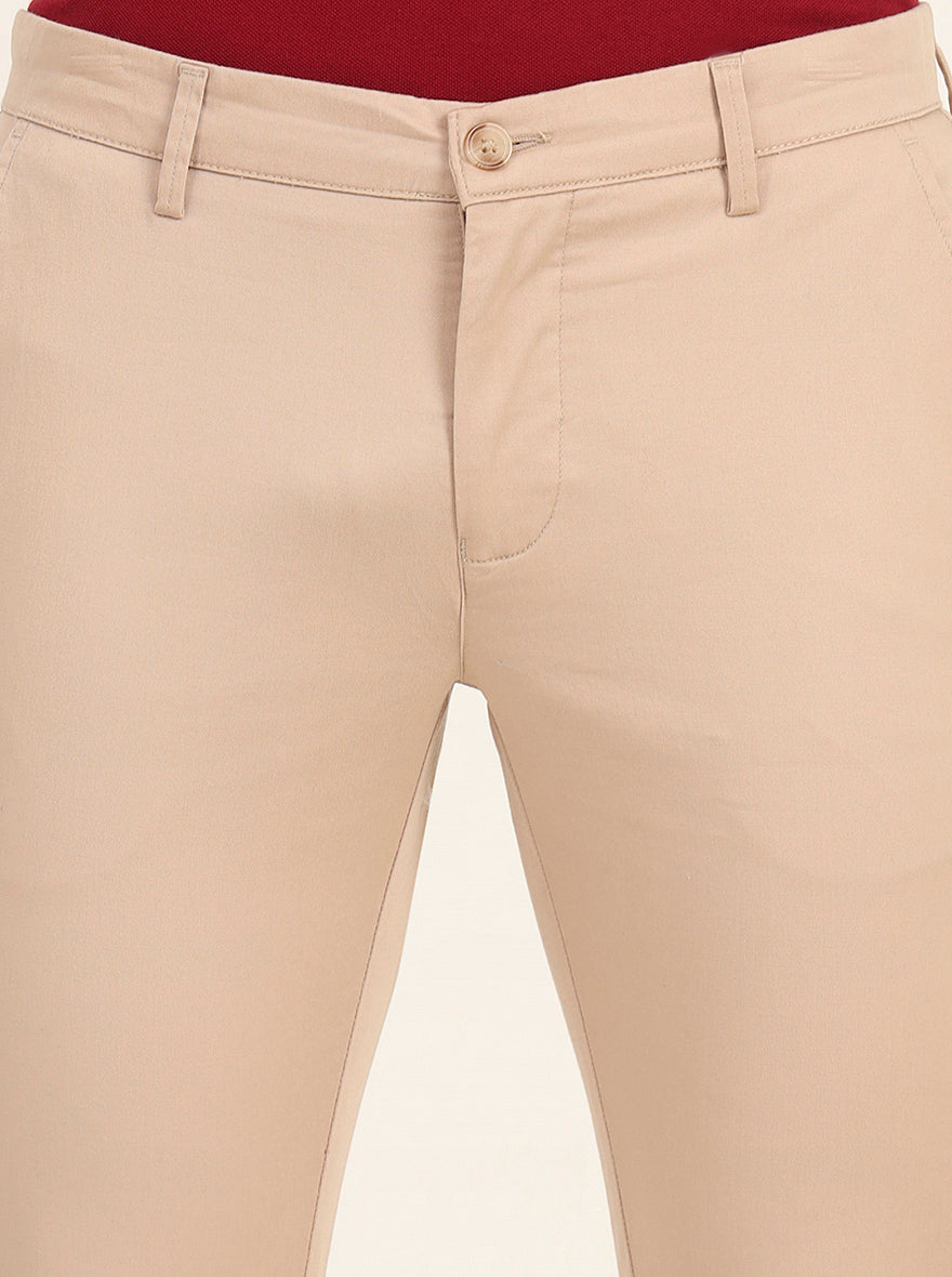 Beige Solid Super Slim Fit Casual Trouser | Greenfibre