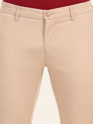 Beige Solid Super Slim Fit Casual Trouser | Greenfibre