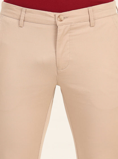 Beige Solid Super Slim Fit Casual Trouser | Greenfibre