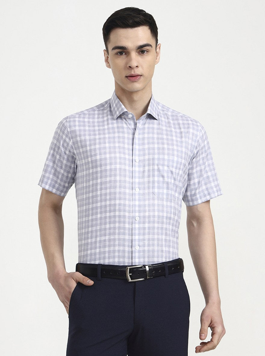 Blue & White Checked Regular Fit Formal Shirt | JadeBlue