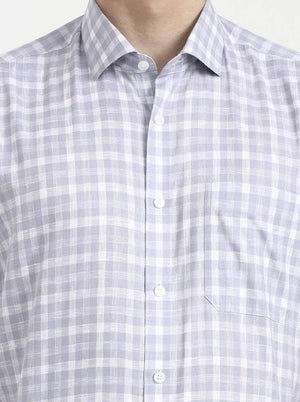 Blue & White Checked Regular Fit Formal Shirt | JadeBlue