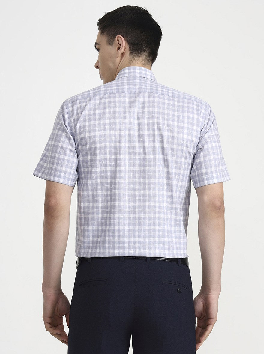 Blue & White Checked Regular Fit Formal Shirt | JadeBlue