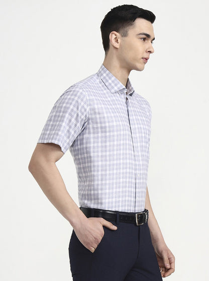 Blue & White Checked Regular Fit Formal Shirt | JadeBlue