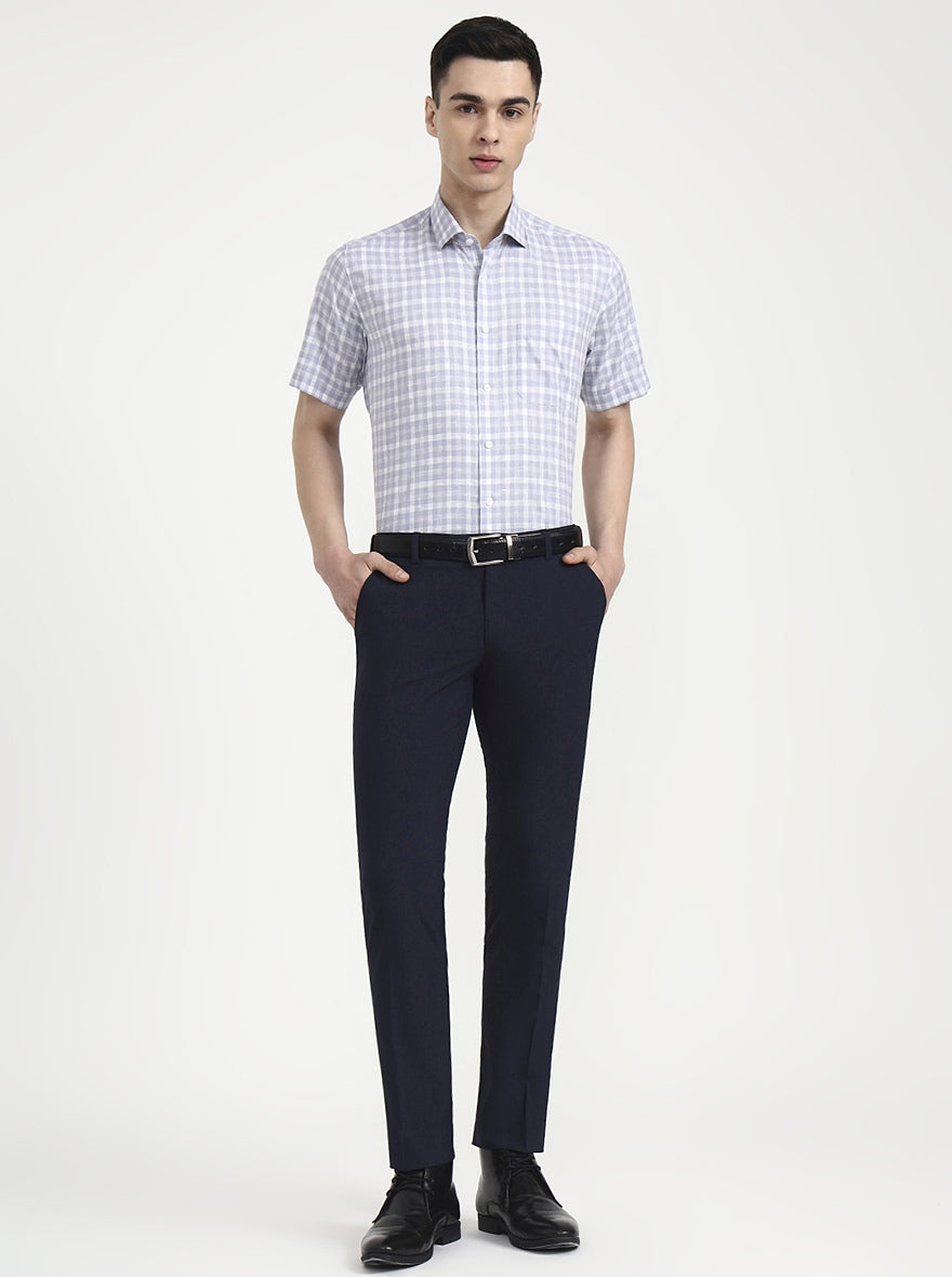 Blue & White Checked Regular Fit Formal Shirt | JadeBlue