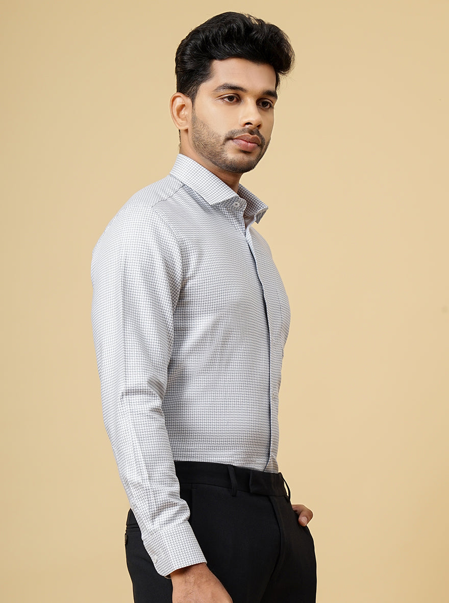 Grey Printed Slim Fit Formal Shirt | Metal