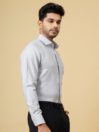 Grey Printed Slim Fit Formal Shirt | Metal