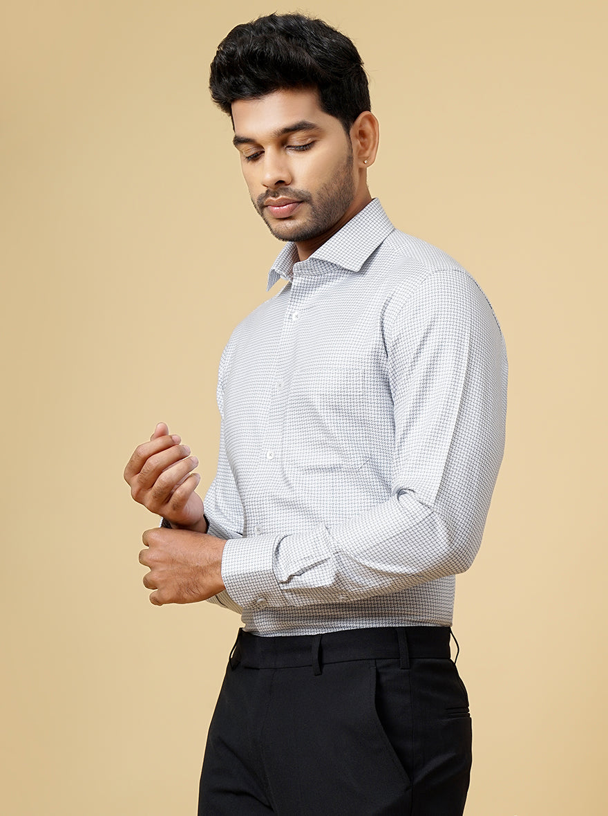 Grey Printed Slim Fit Formal Shirt | Metal