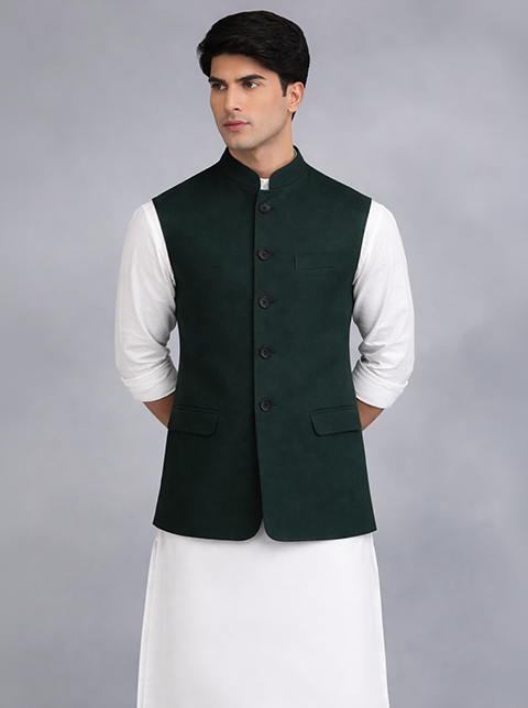 Green Solid Regular Fit Modi Jacket | JadeBlue