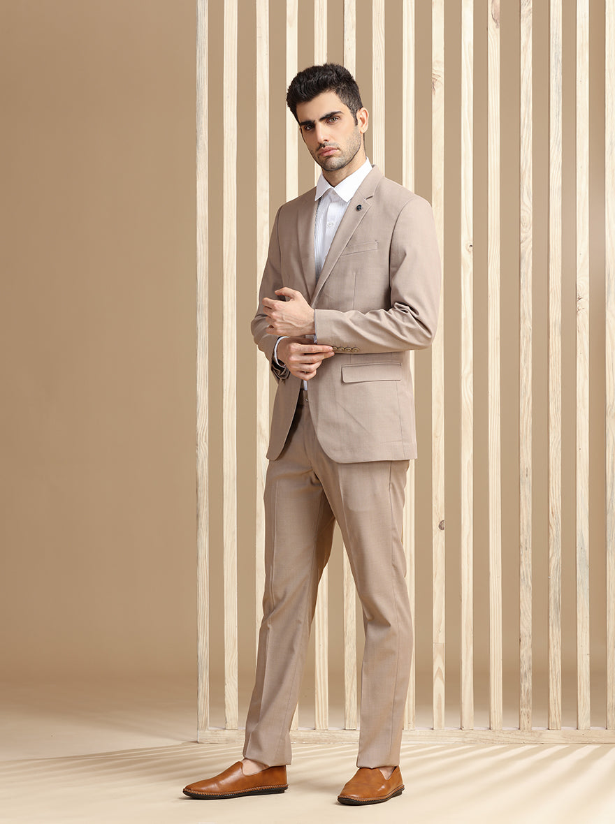 Brown Self Textured Suit | JadeBlue