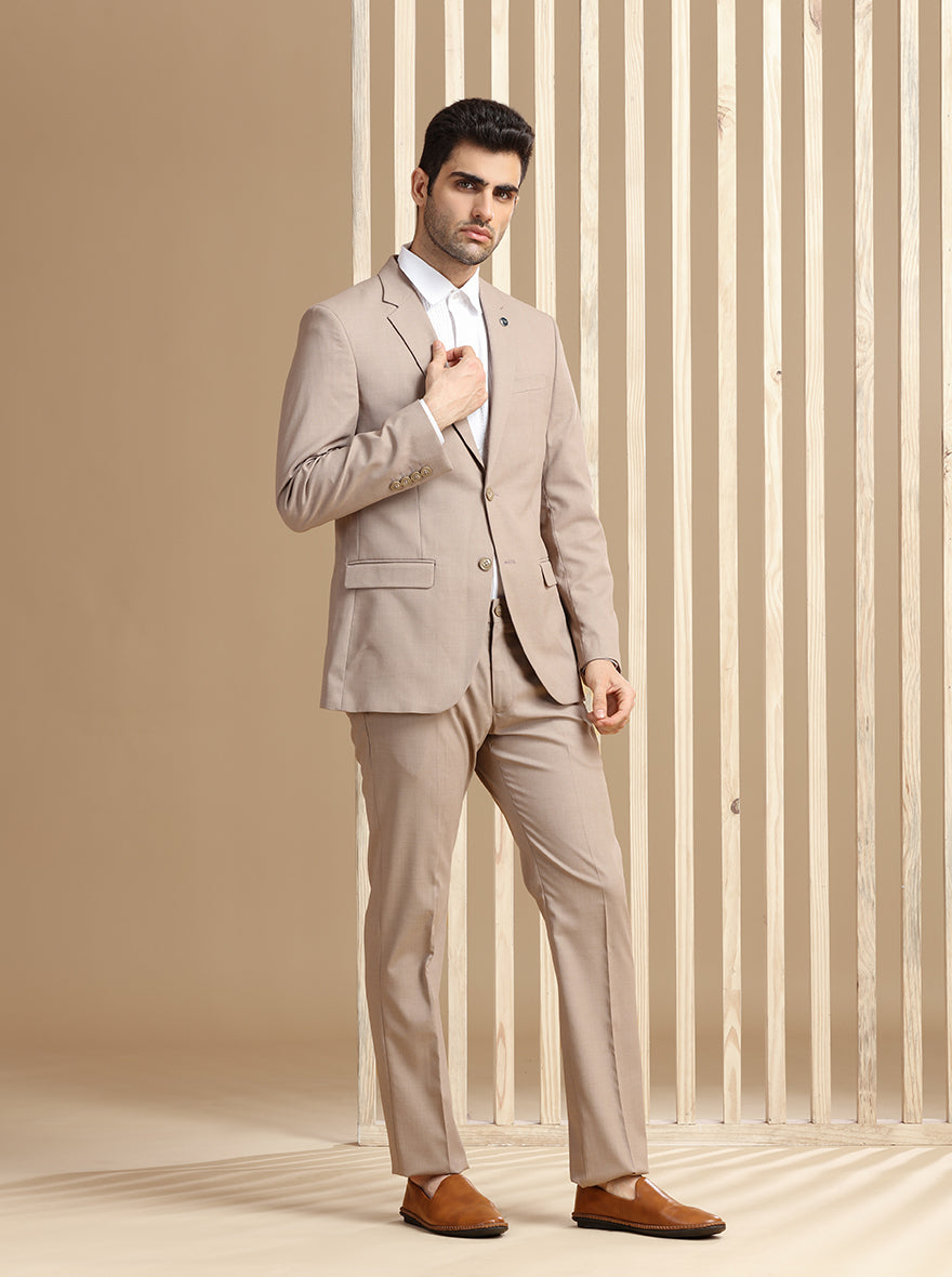 Brown Self Textured Suit | JadeBlue