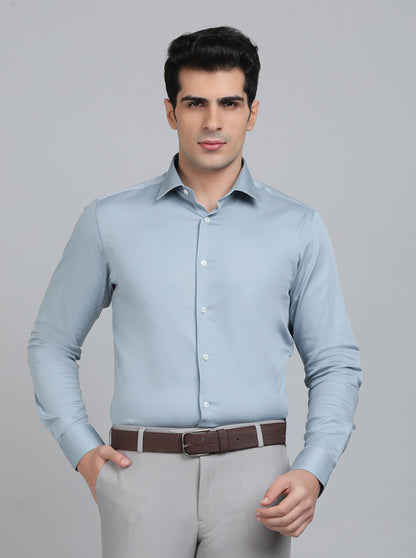 Light Blue Solid Slim Fit Party Wear Shirt | Wyre