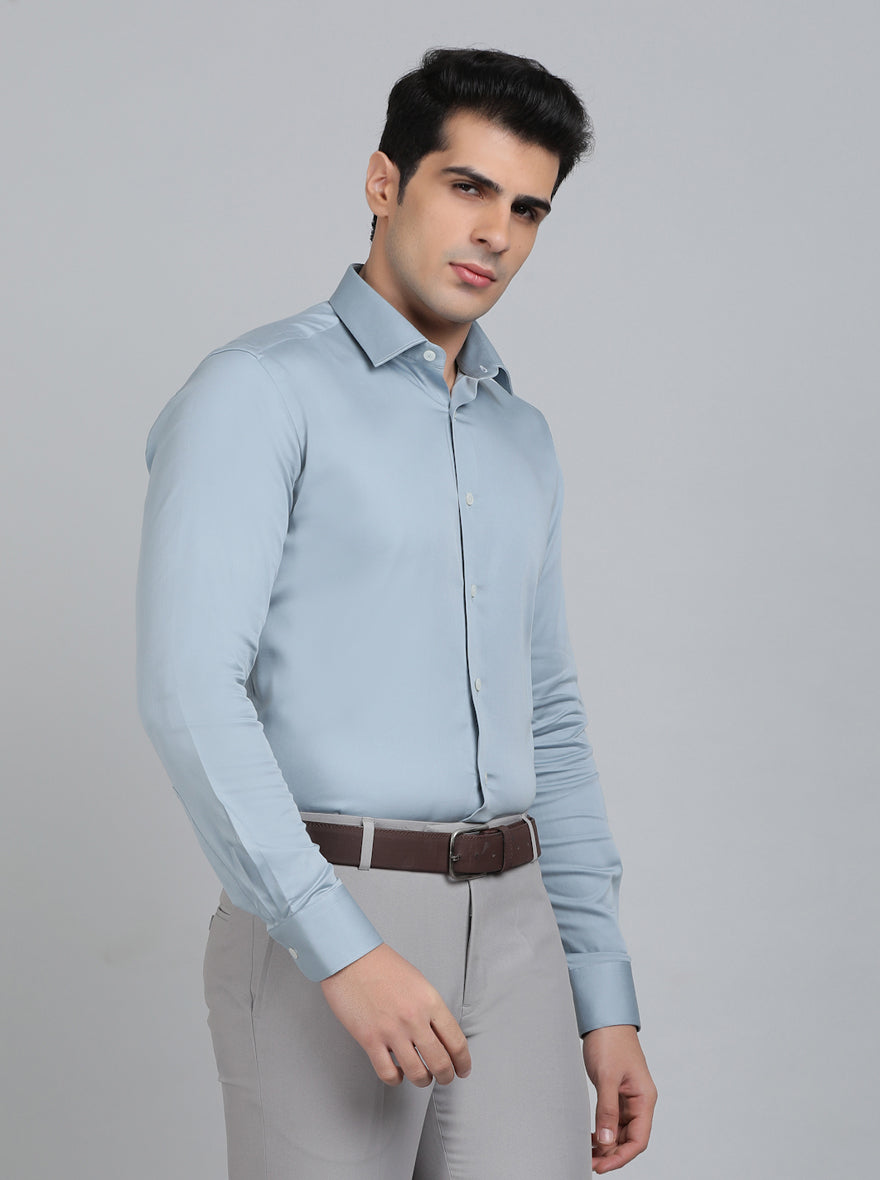 Light Blue Solid Slim Fit Party Wear Shirt | Wyre