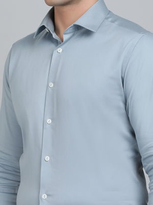 Light Blue Solid Slim Fit Party Wear Shirt | Wyre