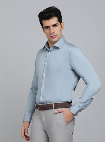 Light Blue Solid Slim Fit Party Wear Shirt | Wyre