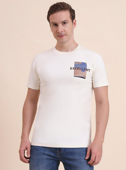 Cream Printed Slim Fit T-Shirt | JadeBlue