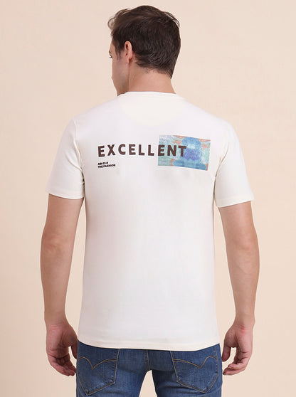 Cream Printed Slim Fit T-Shirt | JadeBlue
